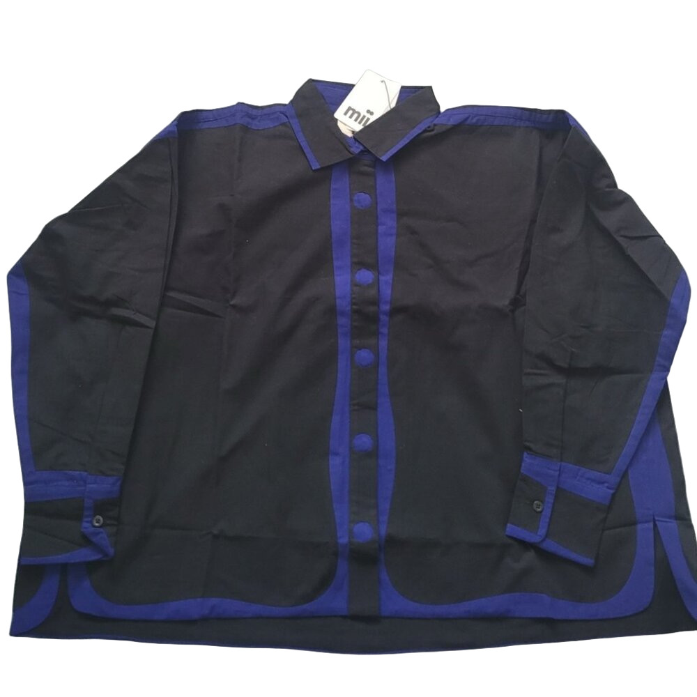 NWT Mii COLLECTION Women's Oversized Shirt Black/Blue Size XS